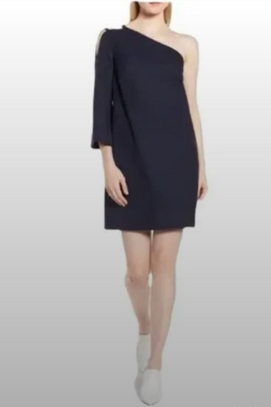 Lewit Navy Night Blue One Shoulder Knee Length Tunic Cocktail Dress Women's sz 8